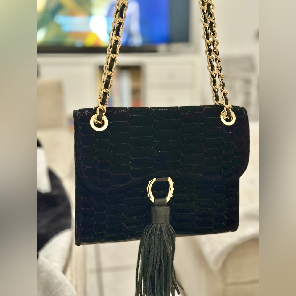Aimee kestenberg medina Black velvet gold chain shoulder crossbody bag Tassel